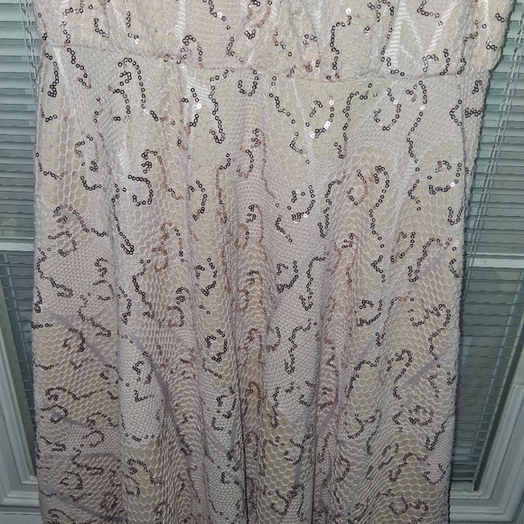 Bailey Blue V Neck Light Pink/Beige Gold Sequin Dress Large - Picture 3 of 8